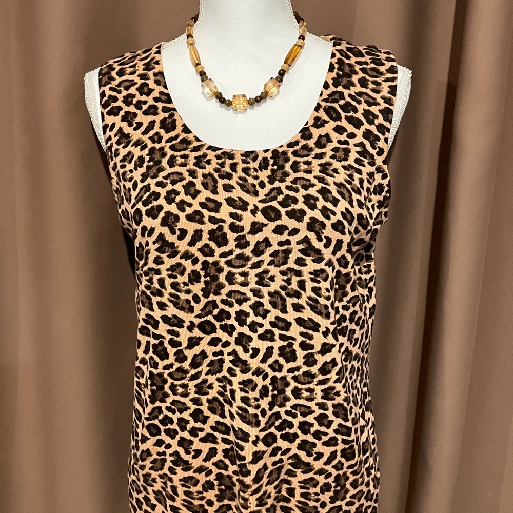 Diane Gilman Sleeveless Leopard Print Tank Top - Tan & Black